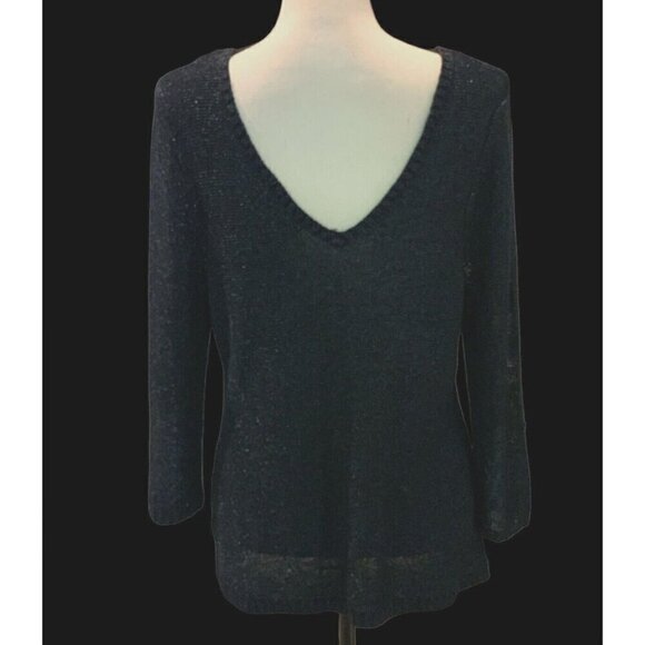 Davina Womens Elegant Sparkle V Neck Back Sweater Size M Blue Long Sleeve - Picture 10 of 12